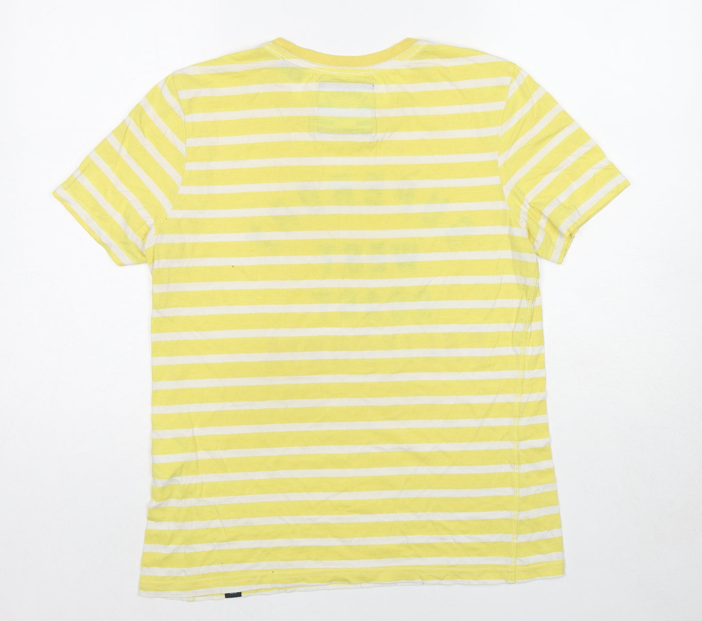 Superdry Womens Yellow Striped Polyester Basic T-Shirt Size 12 Crew Neck
