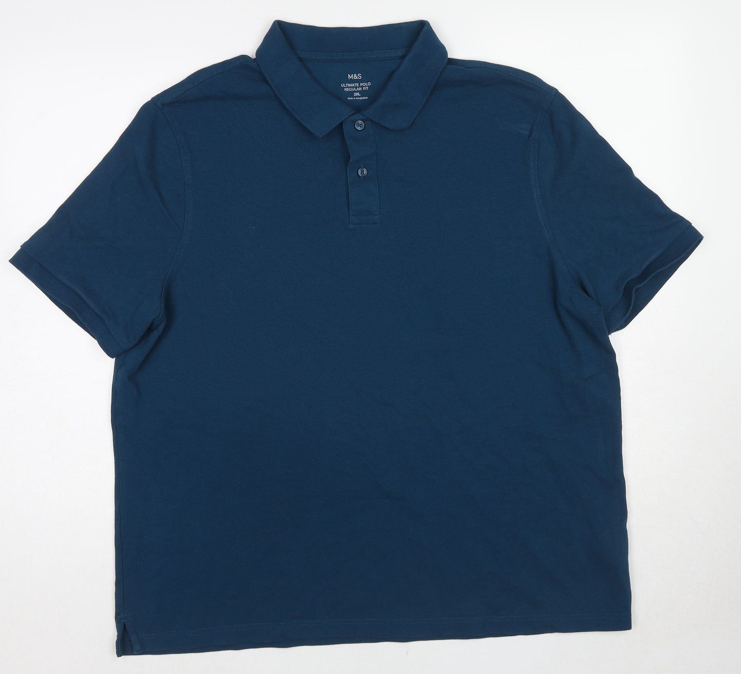 Marks and Spencer Mens Blue Cotton Polo Size 2XL Collared Button