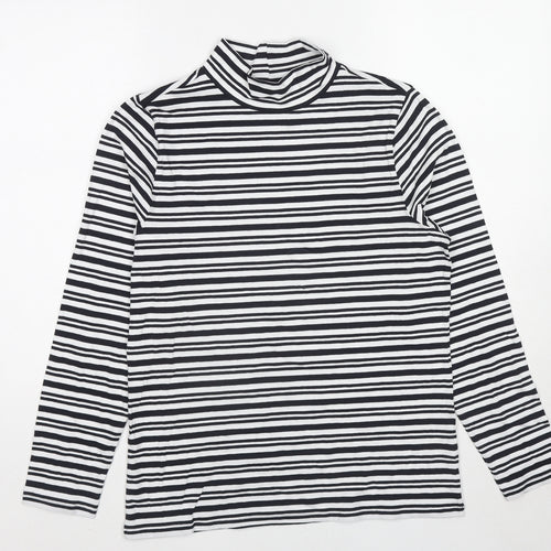 Marks and Spencer Womens Black Striped Cotton Basic T-Shirt Size 14 Mock Neck