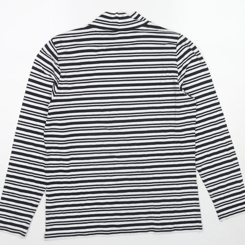 Marks and Spencer Womens Black Striped Cotton Basic T-Shirt Size 14 Mock Neck
