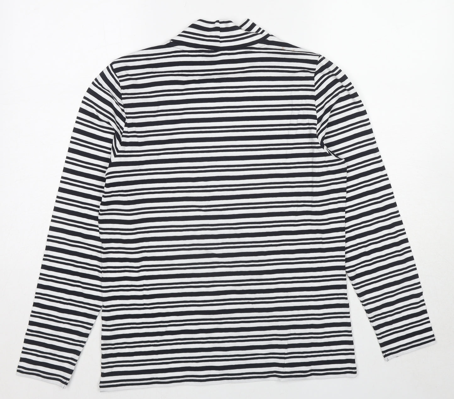 Marks and Spencer Womens Black Striped Cotton Basic T-Shirt Size 14 Mock Neck