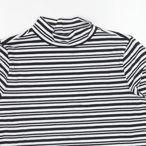 Marks and Spencer Womens Black Striped Cotton Basic T-Shirt Size 14 Mock Neck