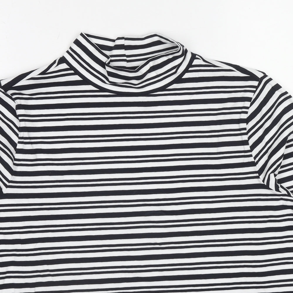 Marks and Spencer Womens Black Striped Cotton Basic T-Shirt Size 14 Mock Neck