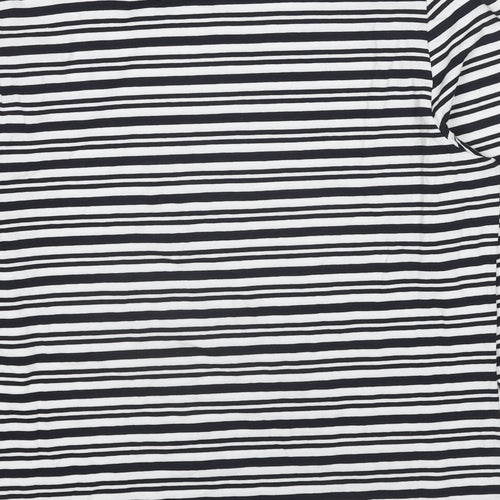 Marks and Spencer Womens Black Striped Cotton Basic T-Shirt Size 14 Mock Neck