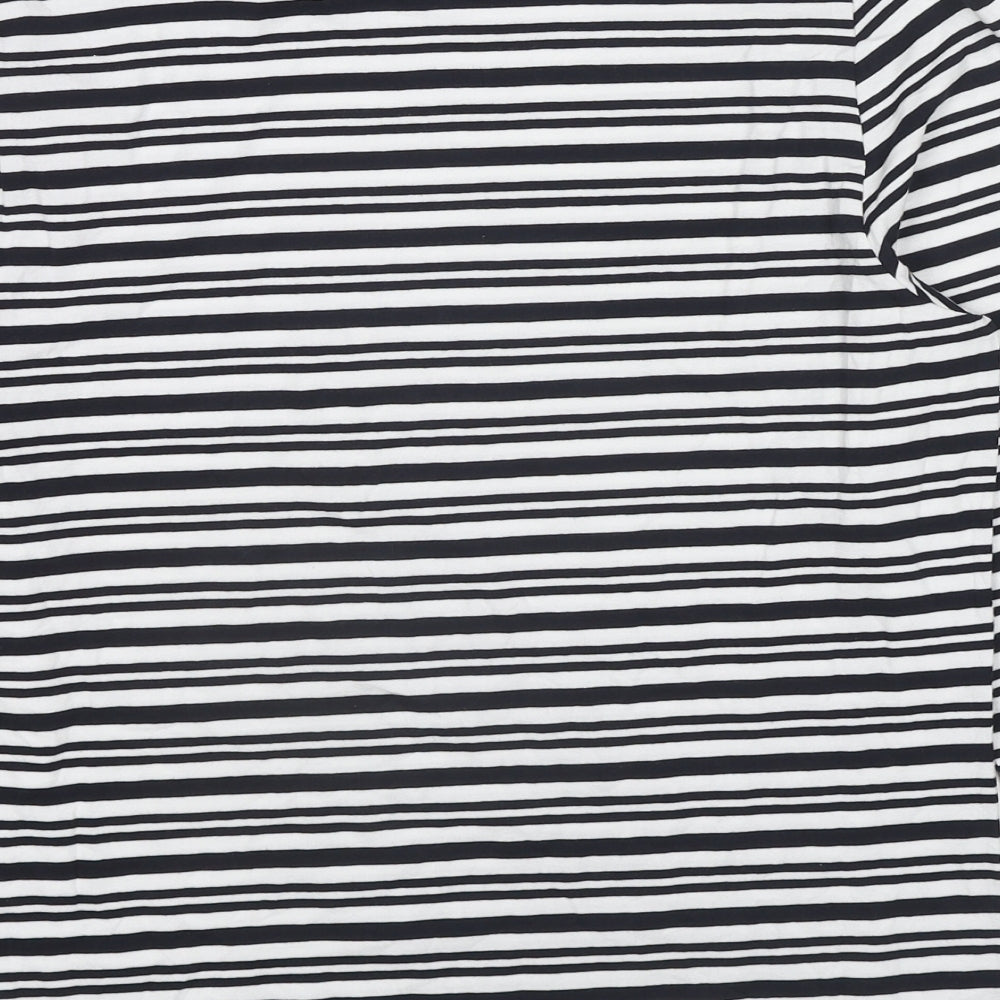 Marks and Spencer Womens Black Striped Cotton Basic T-Shirt Size 14 Mock Neck