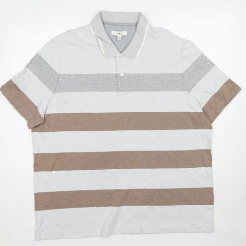 Marks and Spencer Mens Multicoloured Striped Cotton Polo Size 3XL Collared Button