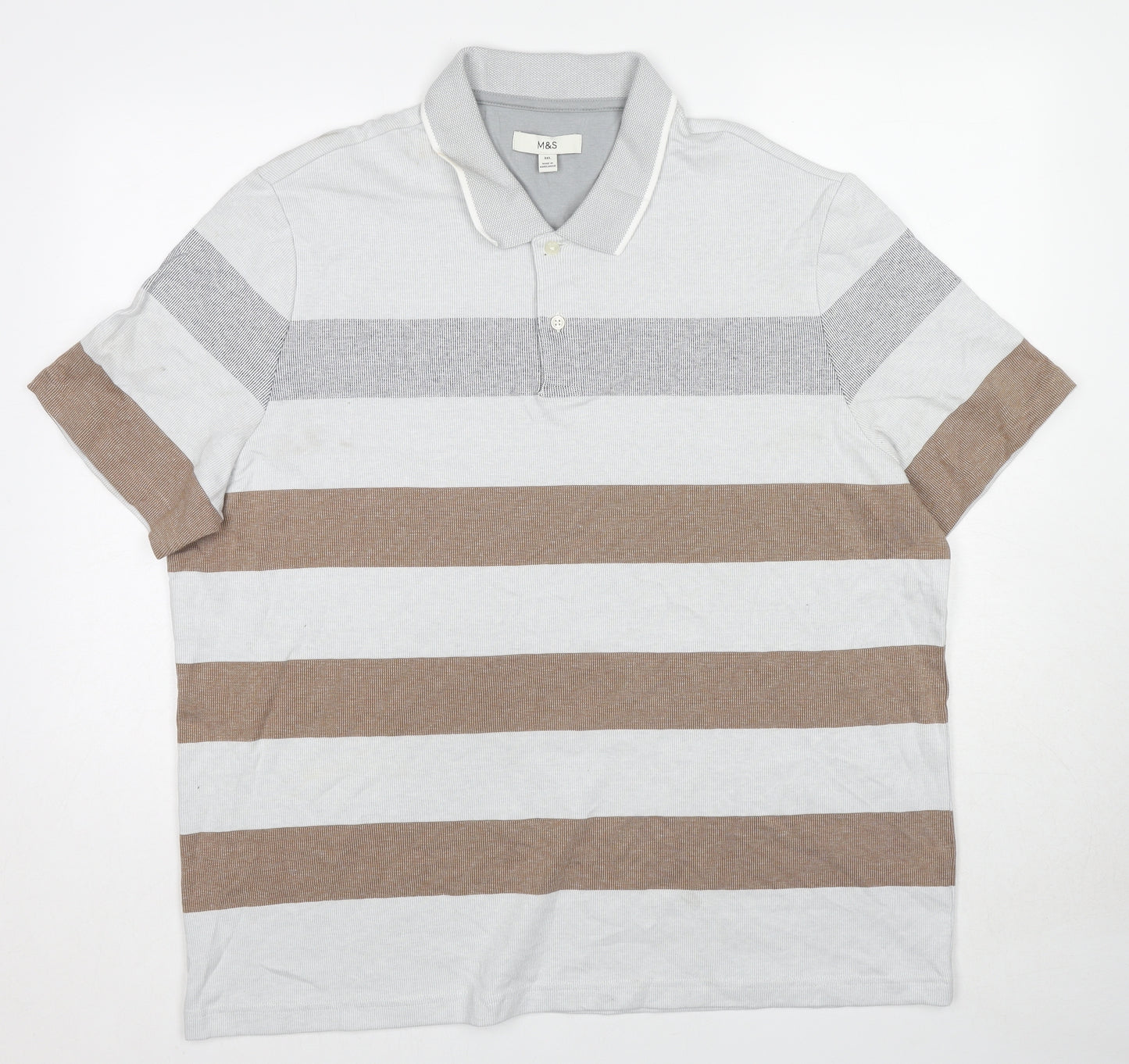 Marks and Spencer Mens Multicoloured Striped Cotton Polo Size 3XL Collared Button