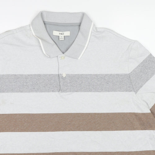 Marks and Spencer Mens Multicoloured Striped Cotton Polo Size 3XL Collared Button