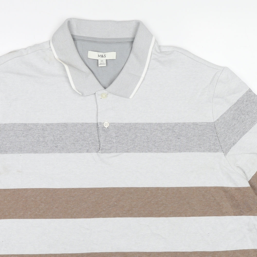 Marks and Spencer Mens Multicoloured Striped Cotton Polo Size 3XL Collared Button