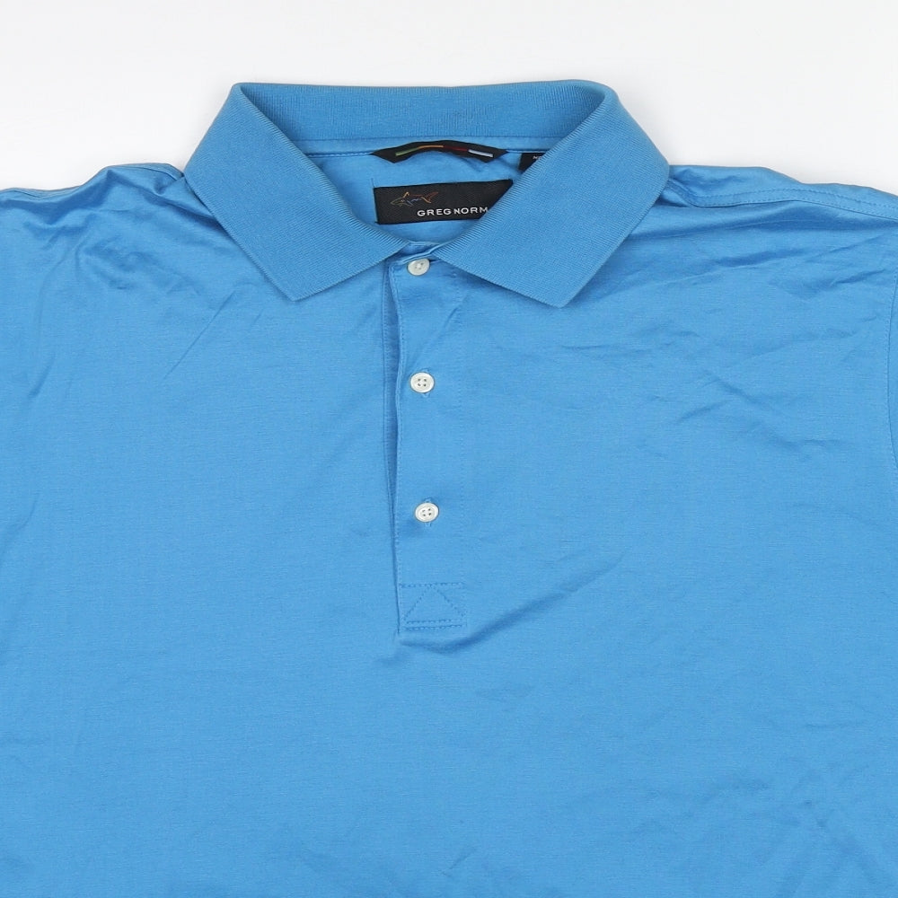 Greg Norman Mens Blue Cotton Polo Size M Collared Button