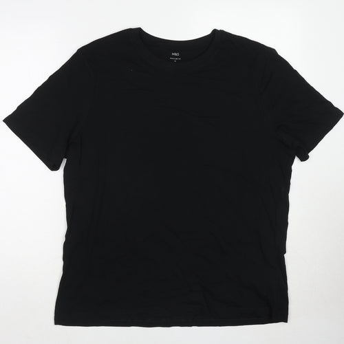 Marks and Spencer Mens Black Cotton T-Shirt Size M Round Neck