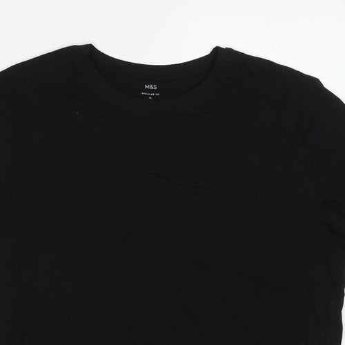 Marks and Spencer Mens Black Cotton T-Shirt Size M Round Neck