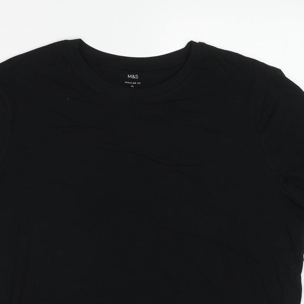 Marks and Spencer Mens Black Cotton T-Shirt Size M Round Neck