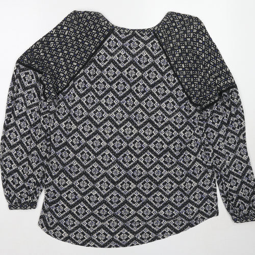 Monsoon Womens Black Geometric Viscose Basic Blouse Size 16 V-Neck