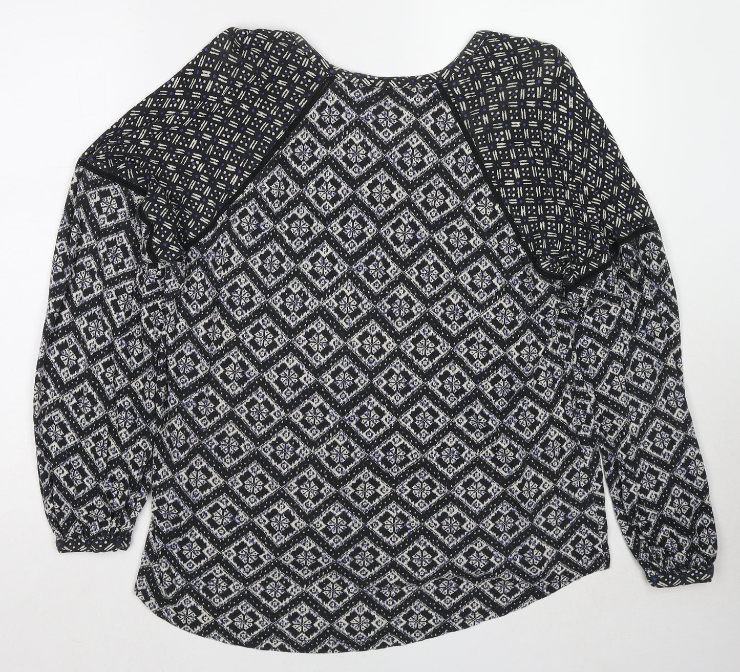 Monsoon Womens Black Geometric Viscose Basic Blouse Size 16 V-Neck