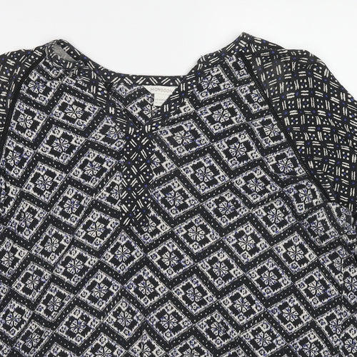 Monsoon Womens Black Geometric Viscose Basic Blouse Size 16 V-Neck