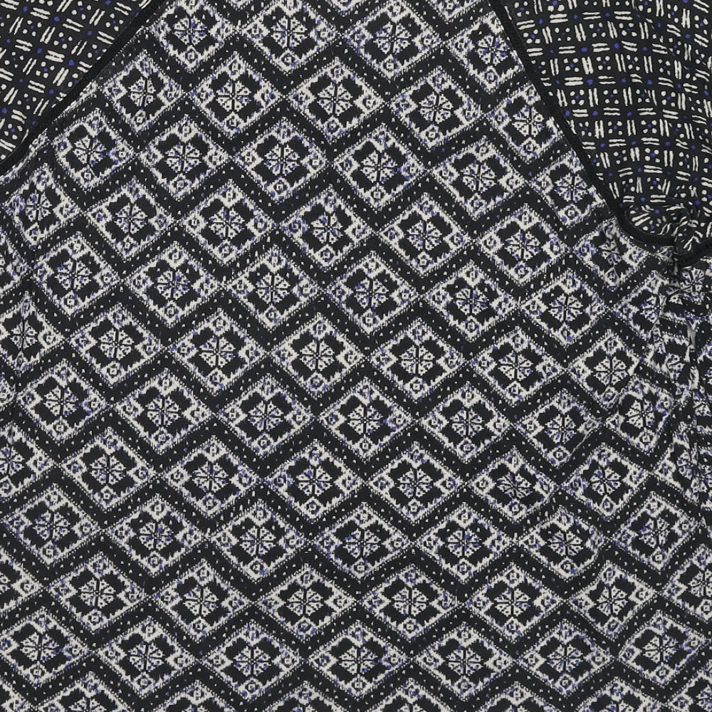 Monsoon Womens Black Geometric Viscose Basic Blouse Size 16 V-Neck