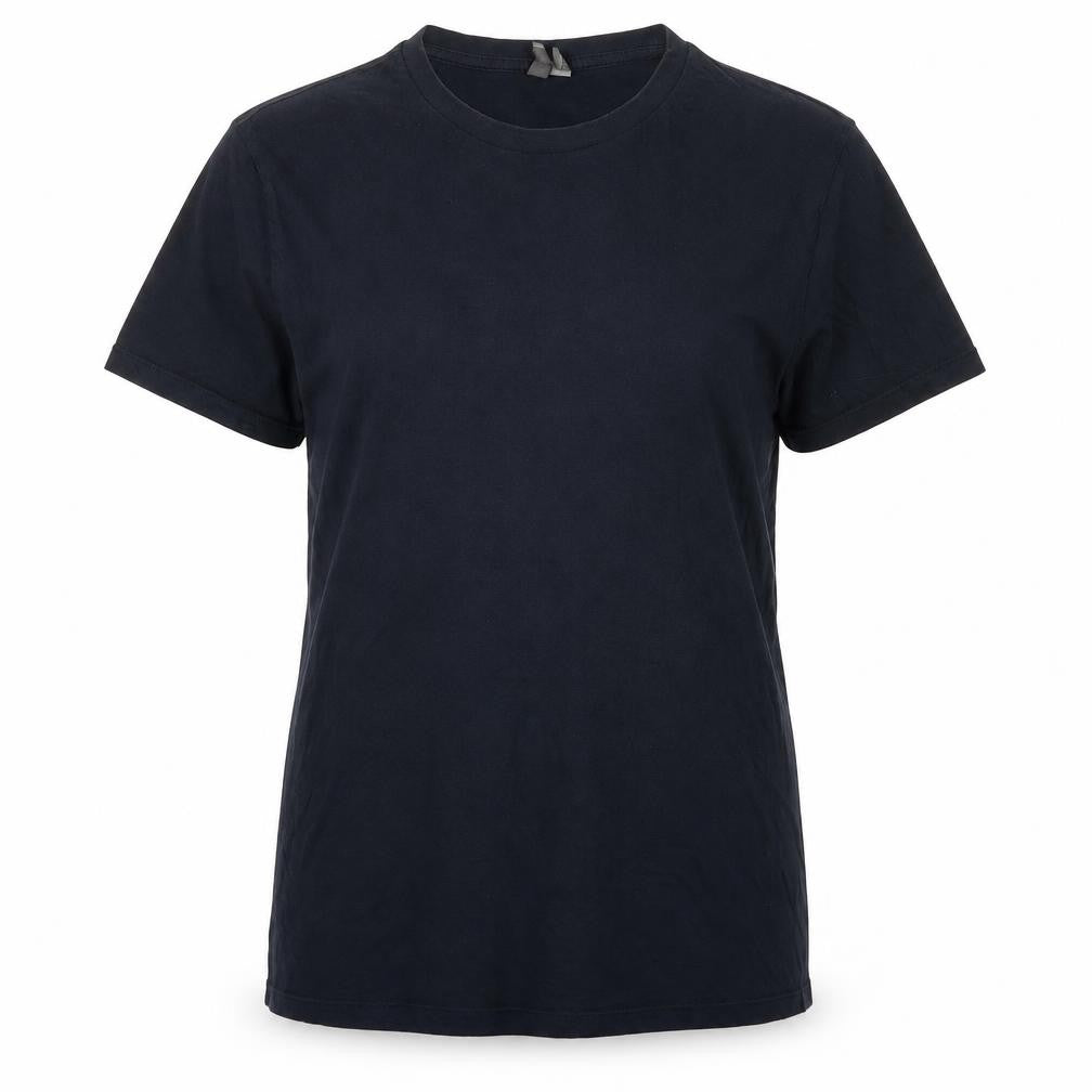Front view of ASOS women’s blue cotton basic t-shirt, size L, crew neck