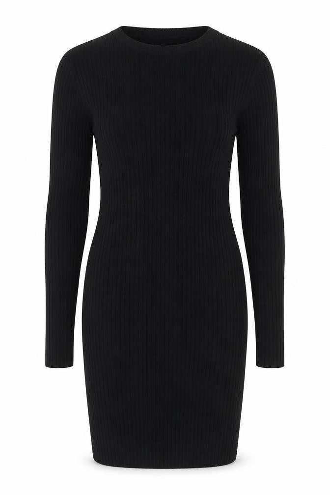 Front view of Marks & Spencer women’s black round neck viscose jumper, size UK 8