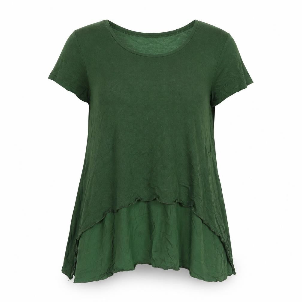 Front view of Phase Eight women’s green polyester basic t-shirt, size UK 8, boat neck - layered