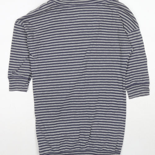 Jack Wills Womens Grey V-Neck Striped Cotton Cardigan Jumper Size 8
