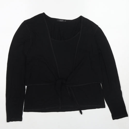 Linea Womens Black Viscose Basic Blouse Size L Scoop Neck - Mock Cardigan Top