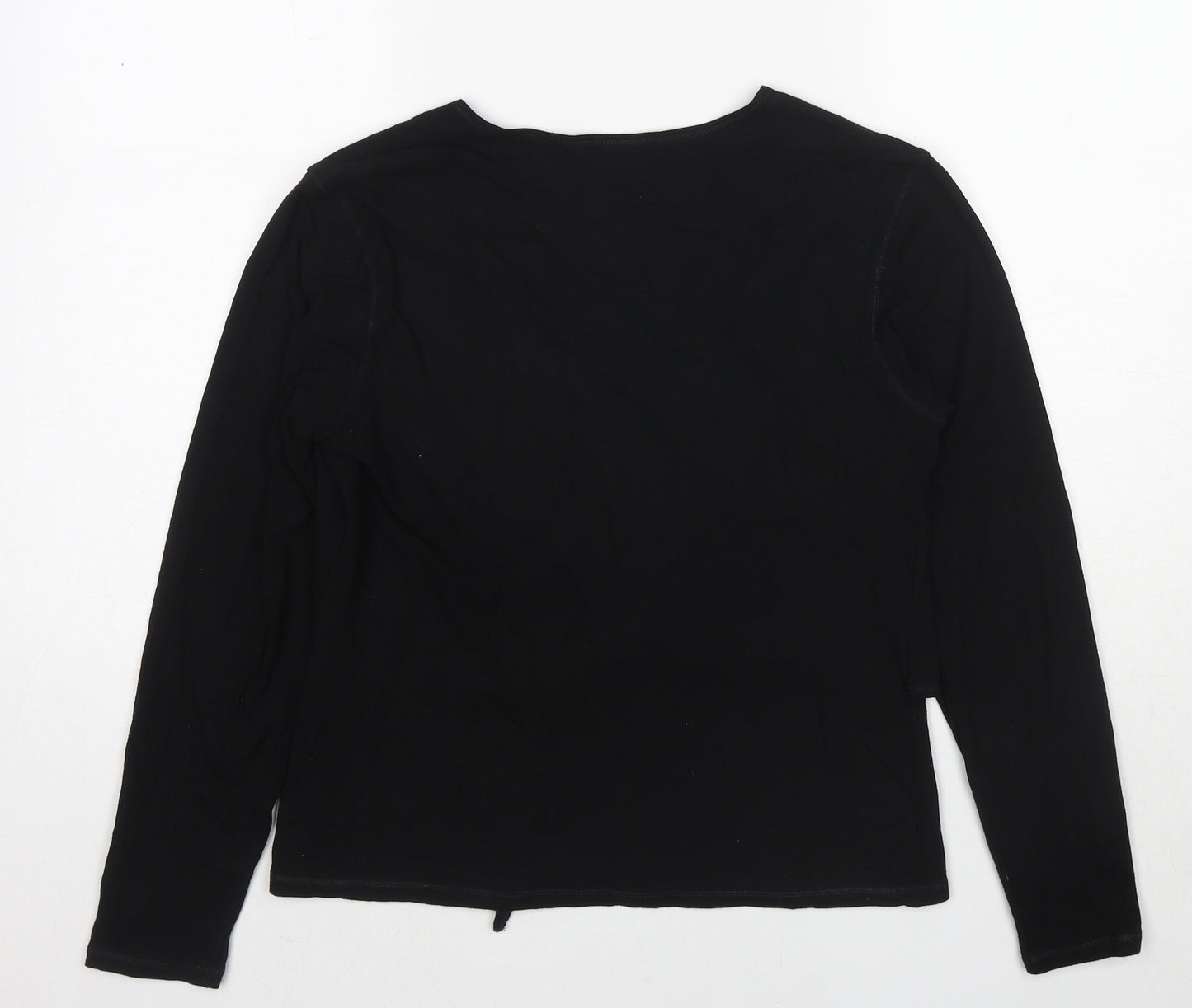 Linea Womens Black Viscose Basic Blouse Size L Scoop Neck - Mock Cardigan Top