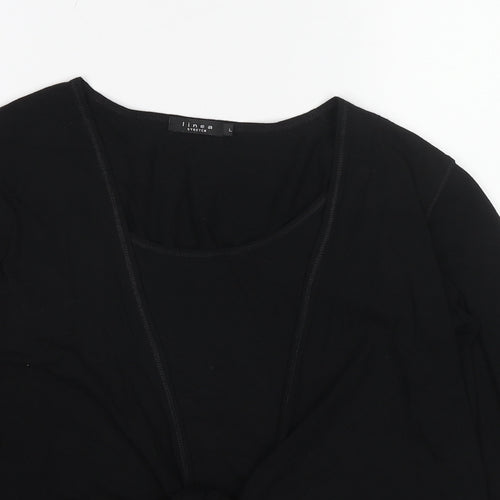 Linea Womens Black Viscose Basic Blouse Size L Scoop Neck - Mock Cardigan Top