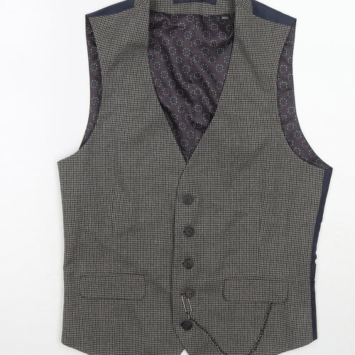 Burton Mens Grey Geometric Polyester Jacket Suit Waistcoat Size XS Regular