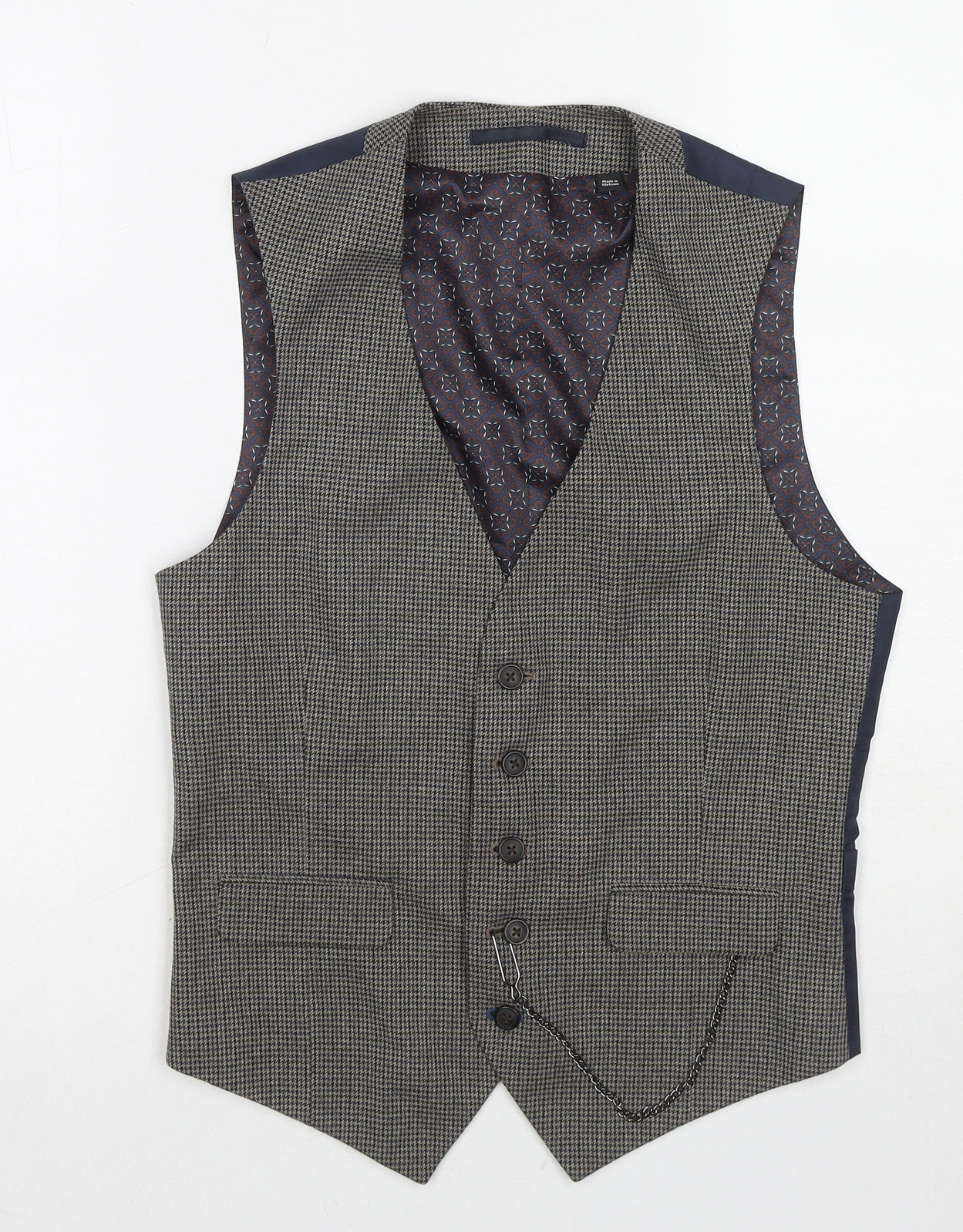 Burton Mens Grey Geometric Polyester Jacket Suit Waistcoat Size XS Regular