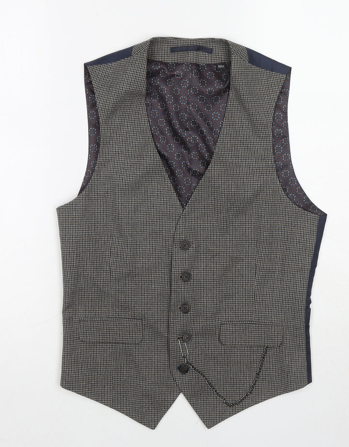 Burton Mens Grey Geometric Polyester Jacket Suit Waistcoat Size XS Regular
