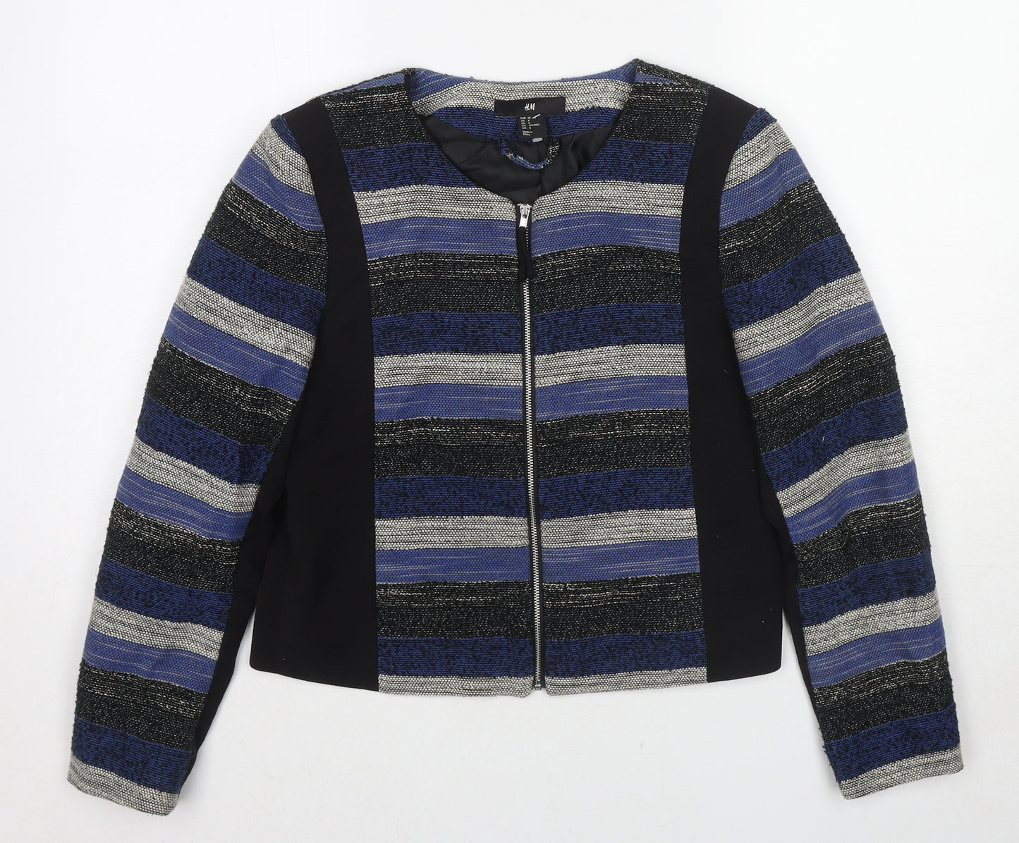 H&M Womens Multicoloured Striped Jacket Size 10 Zip