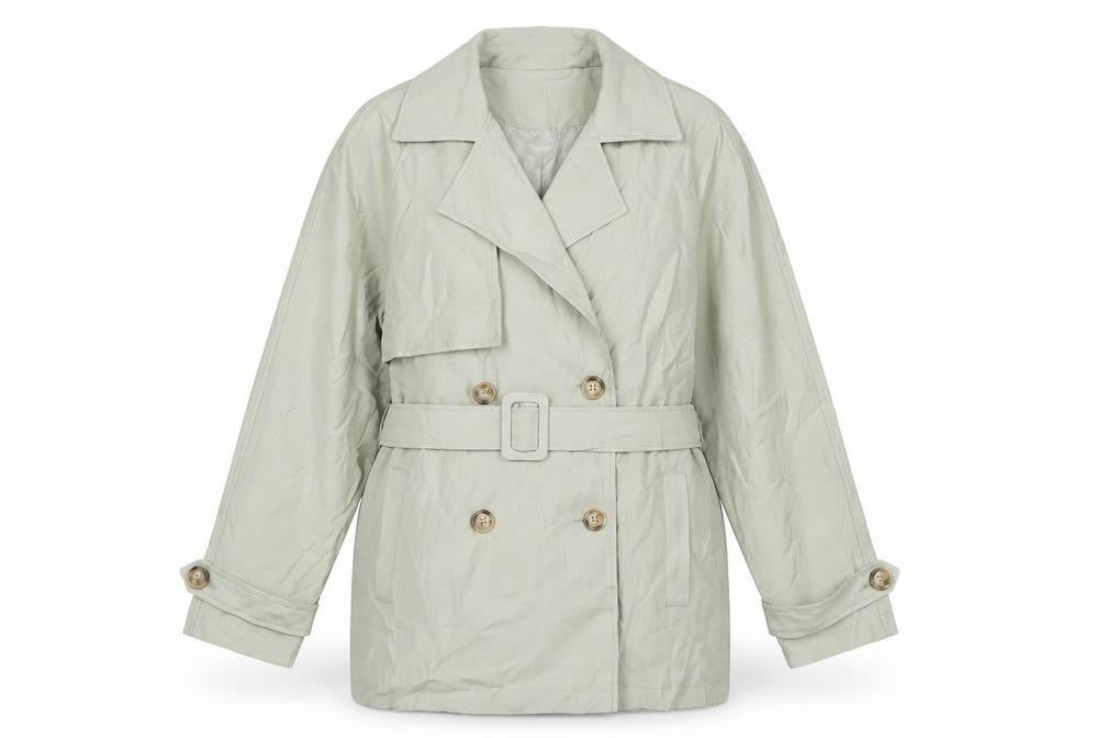 Front view of K.Zell women’s green jacket, size S, button