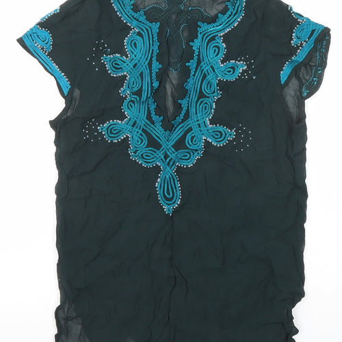 Topshop Womens Green Viscose Basic Blouse Size 8 V-Neck