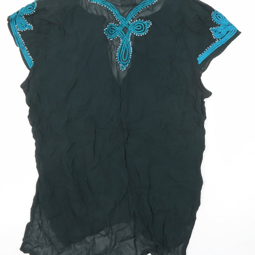 Topshop Womens Green Viscose Basic Blouse Size 8 V-Neck
