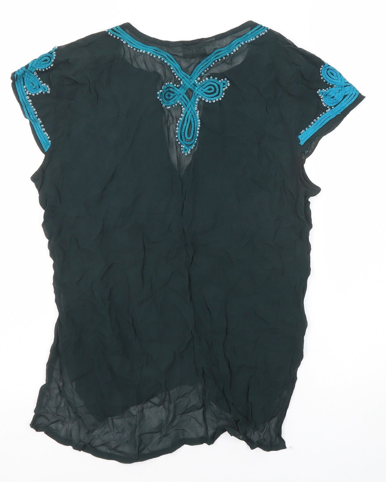 Topshop Womens Green Viscose Basic Blouse Size 8 V-Neck