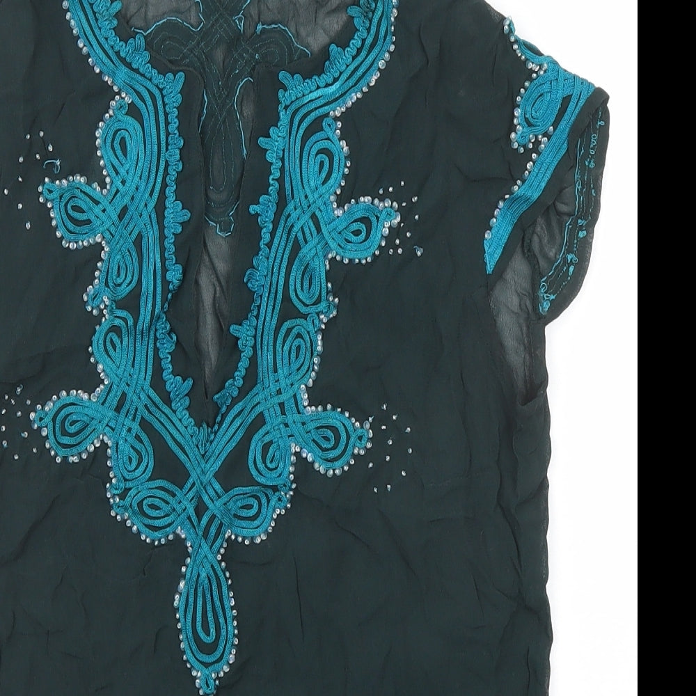 Topshop Womens Green Viscose Basic Blouse Size 8 V-Neck