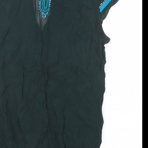 Topshop Womens Green Viscose Basic Blouse Size 8 V-Neck