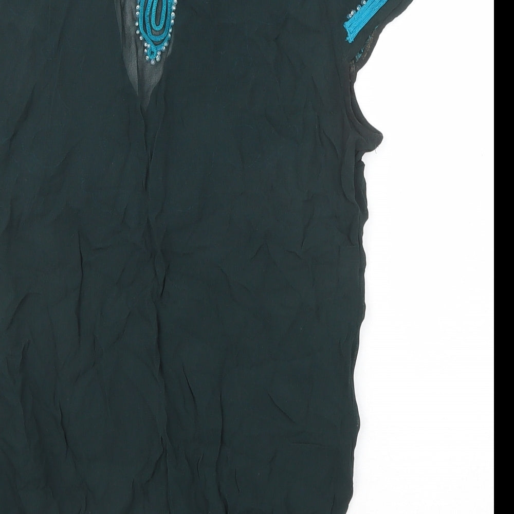 Topshop Womens Green Viscose Basic Blouse Size 8 V-Neck