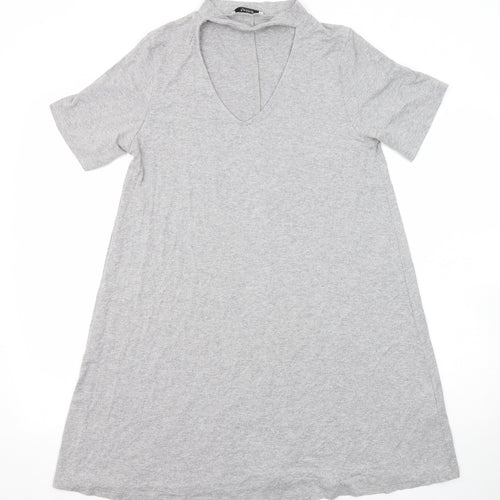 Pull&Bear Womens Grey Elastane Basic Blouse Size M Round Neck