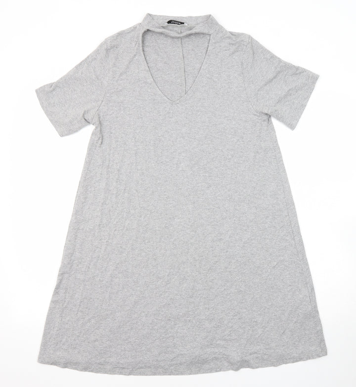 Pull&Bear Womens Grey Elastane Basic Blouse Size M Round Neck