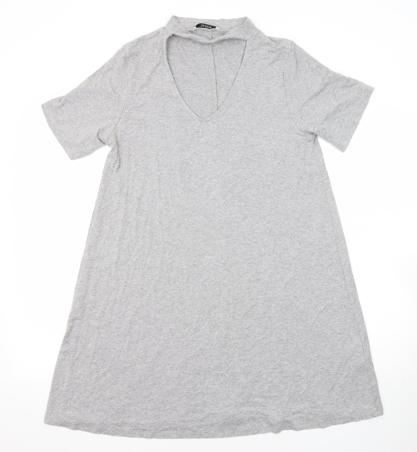 Pull&Bear Womens Grey Elastane Basic Blouse Size M Round Neck