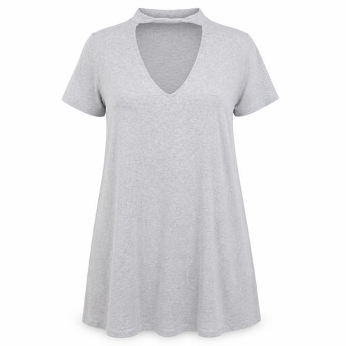 Pull&Bear Womens Grey Elastane Basic Blouse Size M Round Neck