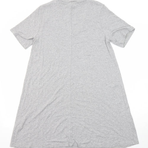 Pull&Bear Womens Grey Elastane Basic Blouse Size M Round Neck