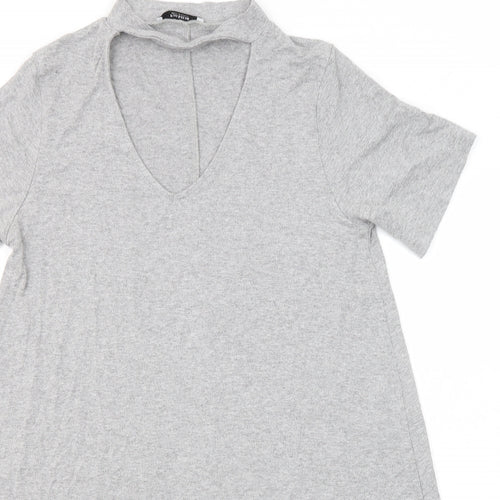 Pull&Bear Womens Grey Elastane Basic Blouse Size M Round Neck