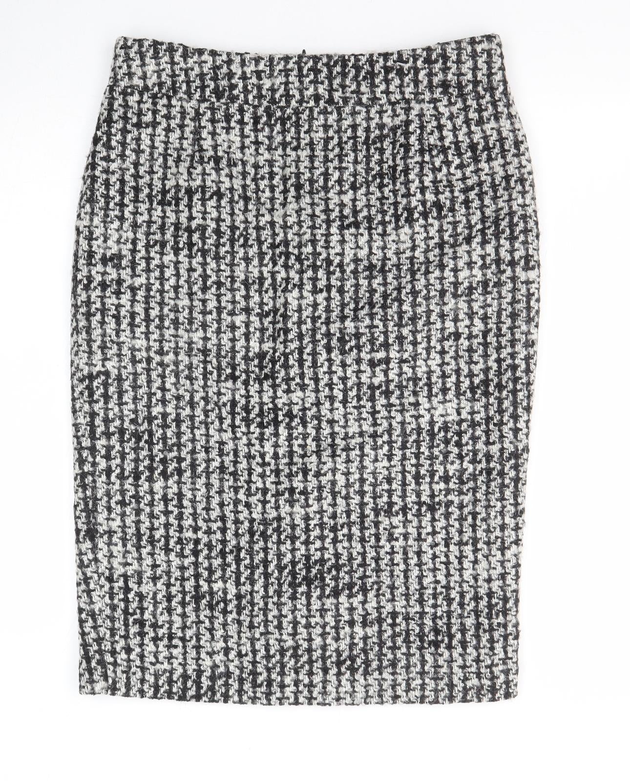 Marks and Spencer Womens Black Geometric Wool Straight & Pencil Skirt Size 10 Zip
