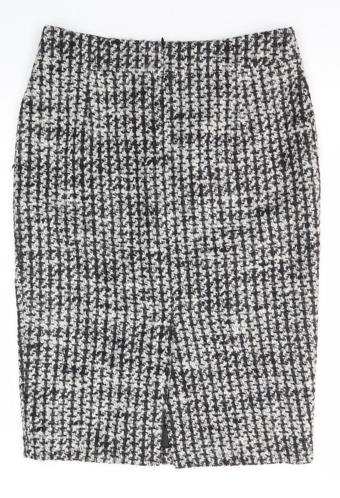 Marks and Spencer Womens Black Geometric Wool Straight & Pencil Skirt Size 10 Zip