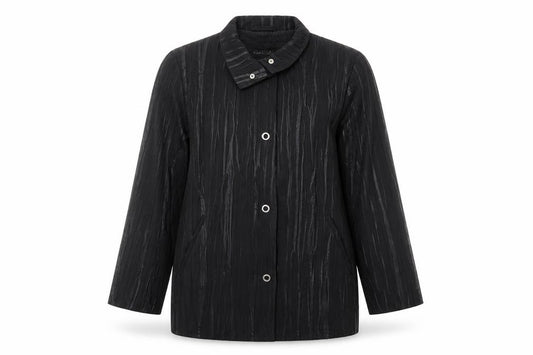 Front view of Gerry Weber women’s black geometric jacket, size UK 12, button
