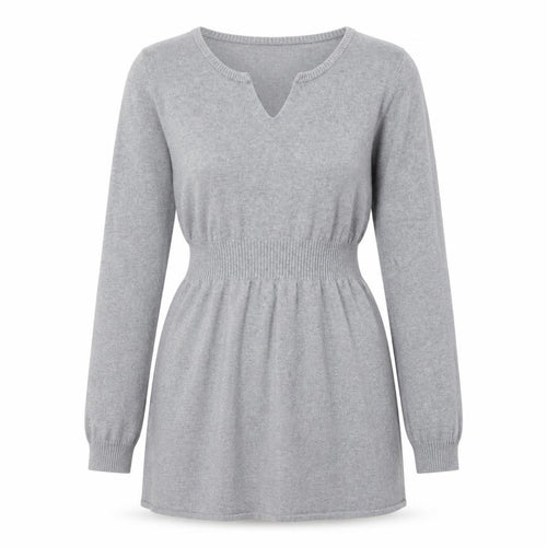 Mango Womens Grey Cotton Jumper Dress Size M V-Neck Pullover