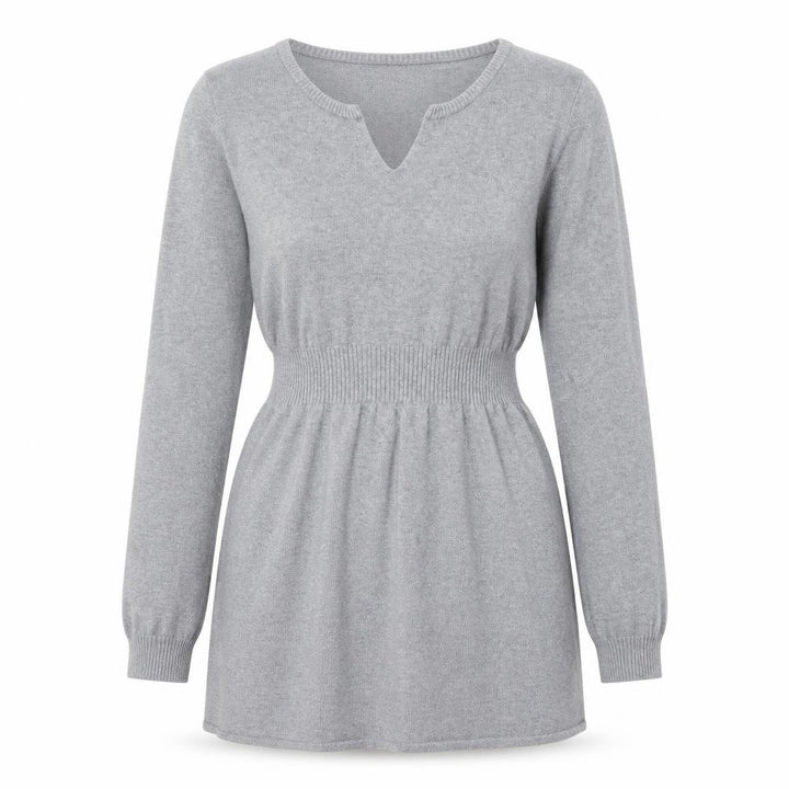 Mango Womens Grey Cotton Jumper Dress Size M V-Neck Pullover